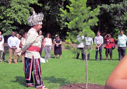 Seneca knowledge holder dedicating the Tree of Peace, white pine.